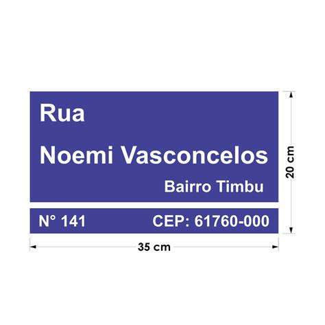 Placa De Rua Personalizada Logradouro Avenida Bairro 20x35cm