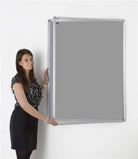 Fire Rated Lockable Notice Board Grey 90cm X 120cm Uk