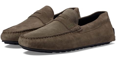 Boss By Hugo Boss Noel Suede Penny Loafer Moccasins In Brown For Men Lyst