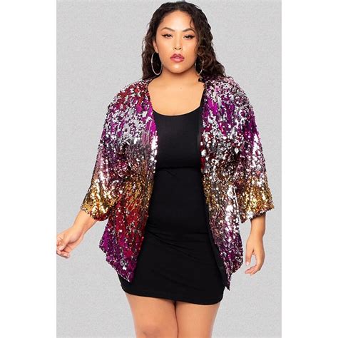 Multi Plus Size Open Front Casual Sequins Coat Sequin Coats Sequin Outfit Plus Size Coats