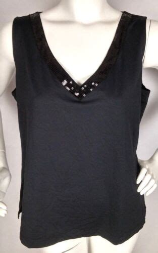 CHICO S Women S Knit Top Sz XL Black Sequin Neck Sleeveless V Neck EBay