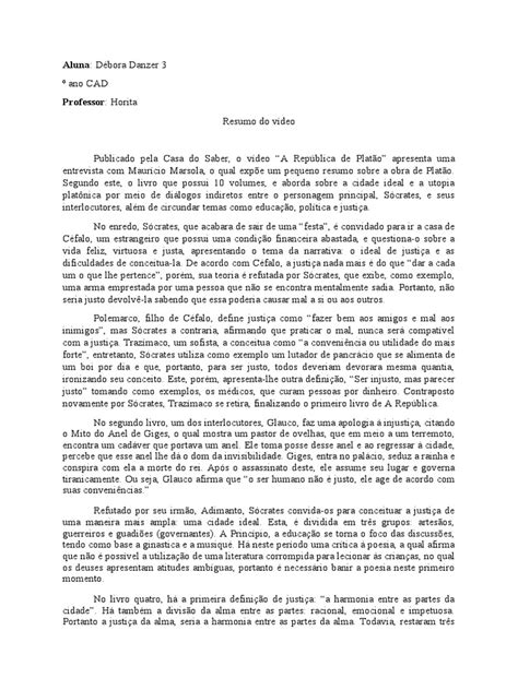 Filosofia - Resumo de A República de Platão | PDF | Sócrates | Justiça