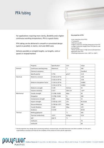 Datasheet Material Pfa Polyfluor Plastics Bv Pdf Catalogs