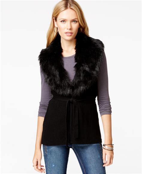 Lyst Guess Faux Fur Sweater Vest In Black