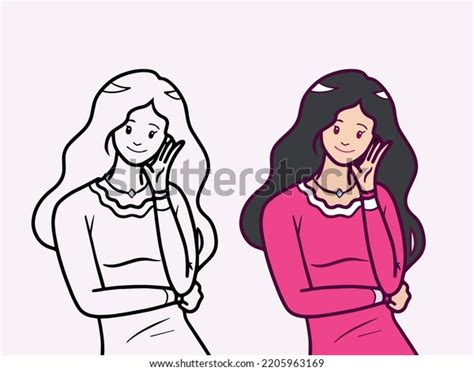 Beautiful Girl Long Curly Black Hair Stock Vector Royalty Free