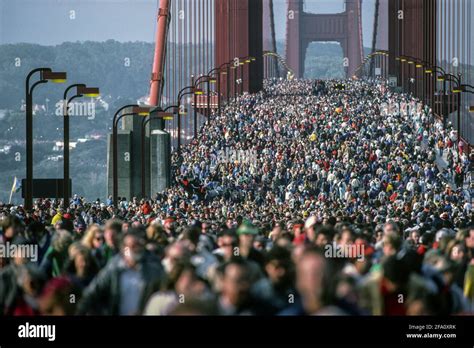 50th Anniversary of Golden Gate Bridge crowds, May 24 1987, San Francisco CA USA Stock Photo - Alamy