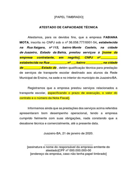 Atestado De Capacidade Tecnica - Atestado de Capacidade Técnica para Licitação | PDF | Carreira e ...