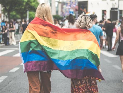 Lgbtq Rainbow Flag At Pride Parade Rally In Bucharest Editorial Photo