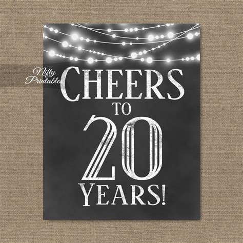 20th Birthday Sign Chalkboard Lights Nifty Printables