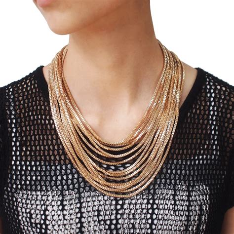 Ukmoc Women Fashion Accessories Multi Layer Chain Necklaces Bib Collar