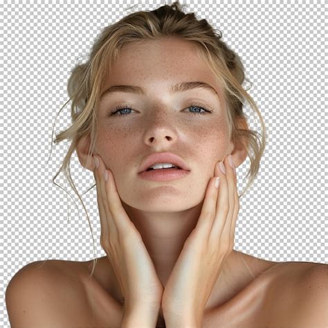 Premium Psd A Woman With A Freckles On Her Face Is Shown With A White