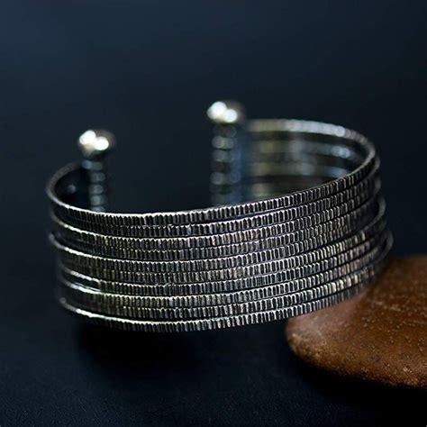 Amazon Engraving Oxidized Sterling Silver Stack Cuff Bracelet