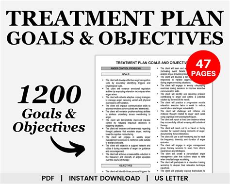 Treatment Plan Goals And Objectives Therapy Goals And Etsy