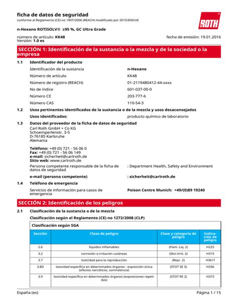 Ficha De Datos De Seguridad N Hexano