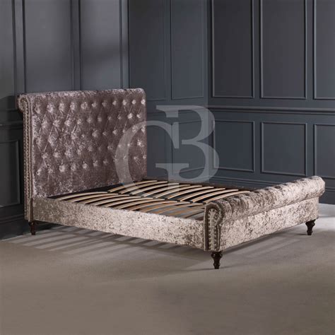 Premium Mink Crushed Velvet Upholstered Chesterfield Bed Double King Sk