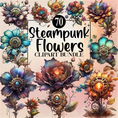 70 PNG Watercolor Steampunk Flowers Clipart Steampunk Etsy