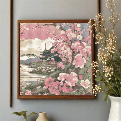 Cherry Blossom Cross Stitch Pattern Asian Cross Stitch Etsy