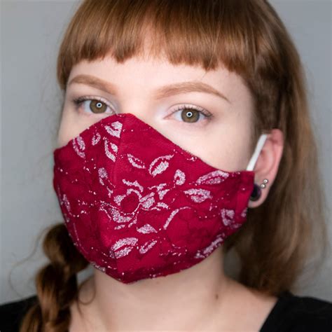 Red Metallic Lace Face Mask Lace 3 Layer Reusable And Etsy