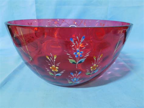 Lot Cranberry Glass Punch Bowl