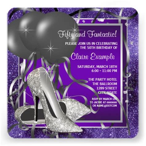 Elegant Purple High Heels Womans Birthday Party 13 Cm X 13 Cm Square Invitation Card Zazzle