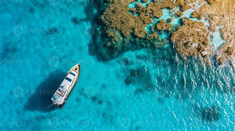 Ai Generated Aerial Drone Top Down Ultra Wide Photo Of Luxury Yacht