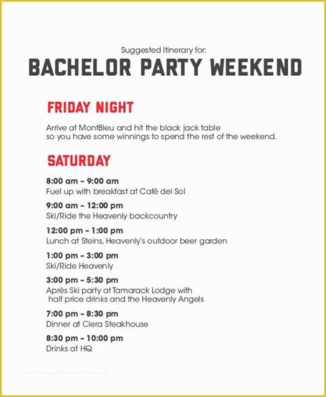 Bachelorette Itinerary Template Free Of Weekend Itinerary Template 6 ...