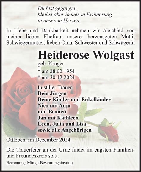 Traueranzeigen Von Heiderose Wolgast Abschied Nehmen De