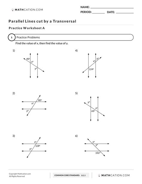 Parallel Lines Cut By A Transversal Equations Worksheet - Equations ...