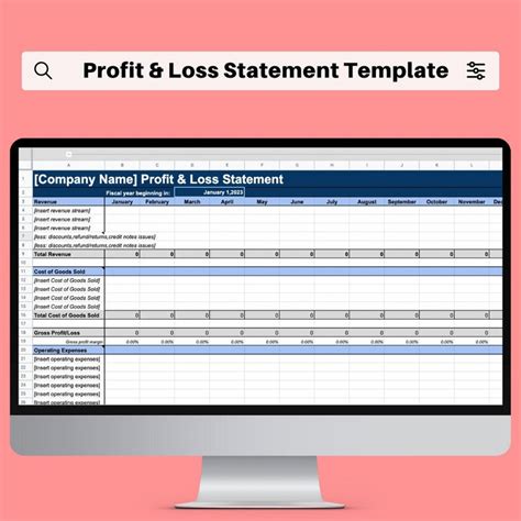 Profit And Loss Statement Template Small Business Etsy