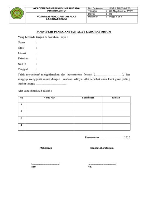 Formulir Penggantian Alat Edit Pdf