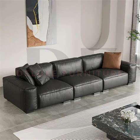 Black Leather Sectional Sofa - BERLIN - Deluxe Furniture