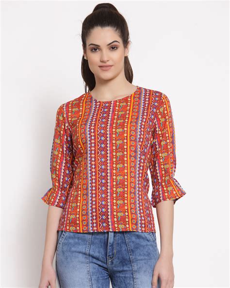 Buy Womens Orange Printed Top For Women Orange Online At Bewakoof