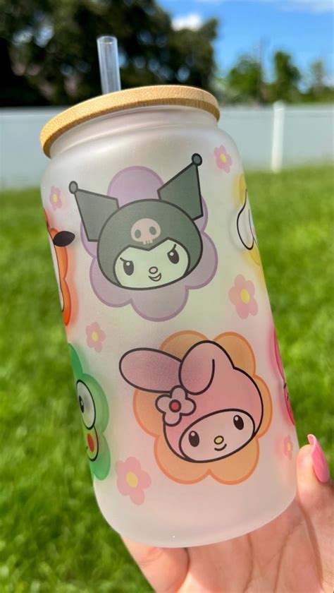 Pink Kawaii Friends Daisy 16 Oz Frosted Beer Can Glass Cup Cute Kawaii