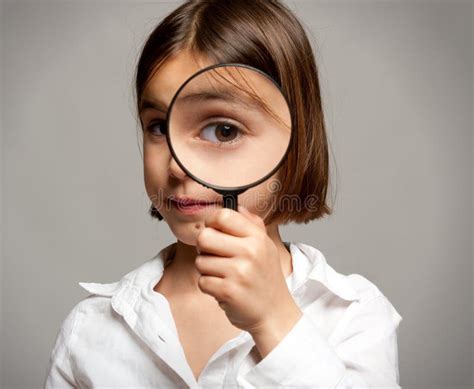 Looking Through Magnifying Glass Stock Photo Image Of Portrait