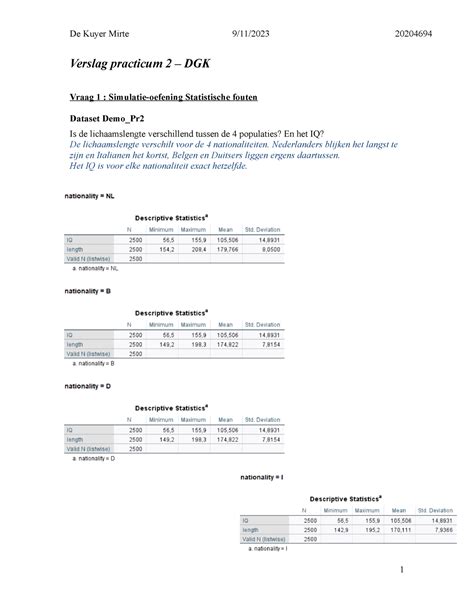 Practicum 2 Biostatistiek Verslag Practicum 2 DGK Vraag 1