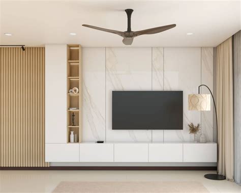 Wall Mounted TV Unit With A White Back Panel Livspace