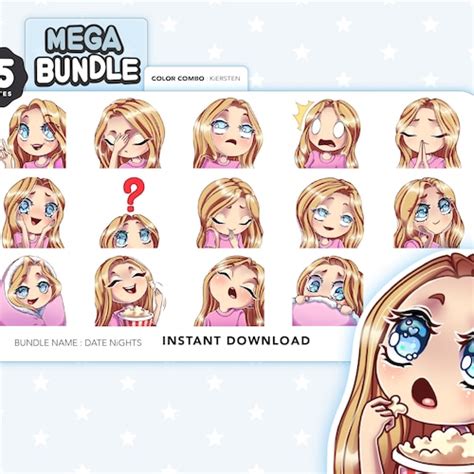 Chibi Twitch Emote Pack Blonde Hair Blue Eyes Etsy Canada