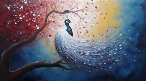 Premium AI Image | A painting of a peacock with a red background and ...