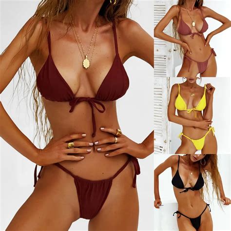 Sexy strappy simples bikini das mulheres conjunto de biquíni bandagem