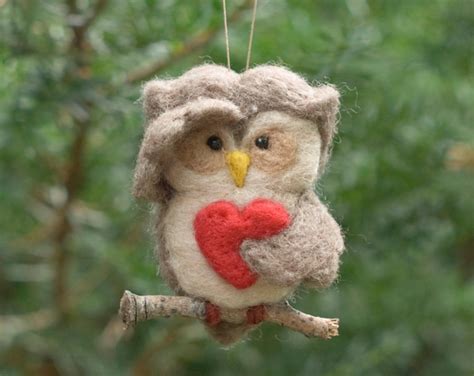 Needle Felted Owl Ornament Searching With Heart Etsy