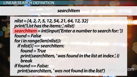 Performing A Linear Search In Python Definition And Examples Lesson