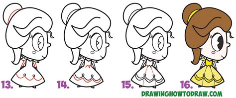 How To Draw Cute Kawaii Chibi Belle From Beauty And The Beast Easy Step