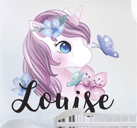 Sticker Animaux Personalisable Licorne Avec Papillon Tenstickers