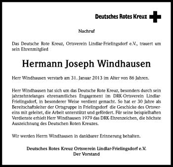 Traueranzeigen Von Hermann Joseph Windhausen WirTrauern