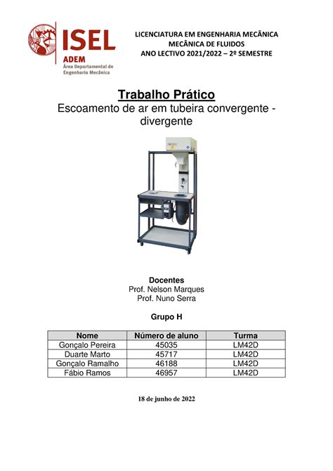 Mecanica De Fluidos Grupo H LICENCIATURA EM ENGENHARIA MECNICA MEC