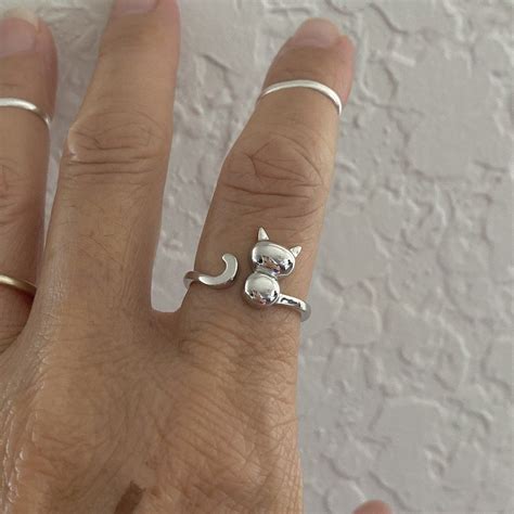 Sterling Silver Adjustable Cat Ring Silver Ring Animal Ring Pet Ring