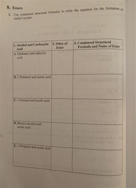 Solved B Esters Use Condensed Structural Formulas To Chegg