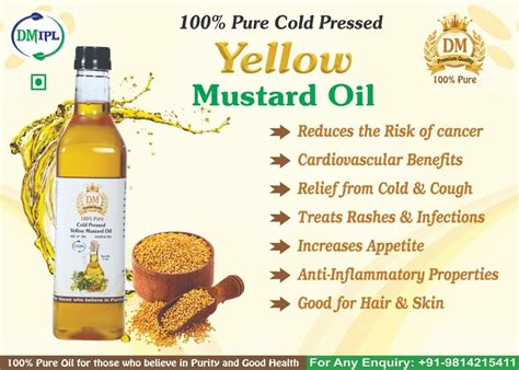 Diabetics Dm Cold Pressed Yellow Mustard Oil Packaging Type Plastic