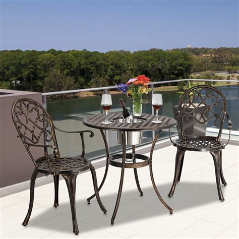 Topcobe 3-Piece Outdoor Bistro Set, Dining Table Set of Table and Chairs with Ice Bucket ...