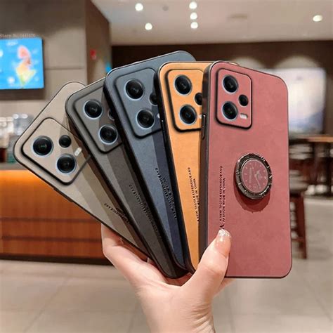 Sheepskin Leather Ring Holder Case For Xiaomi Redmi Note 13 12 Pro Plus